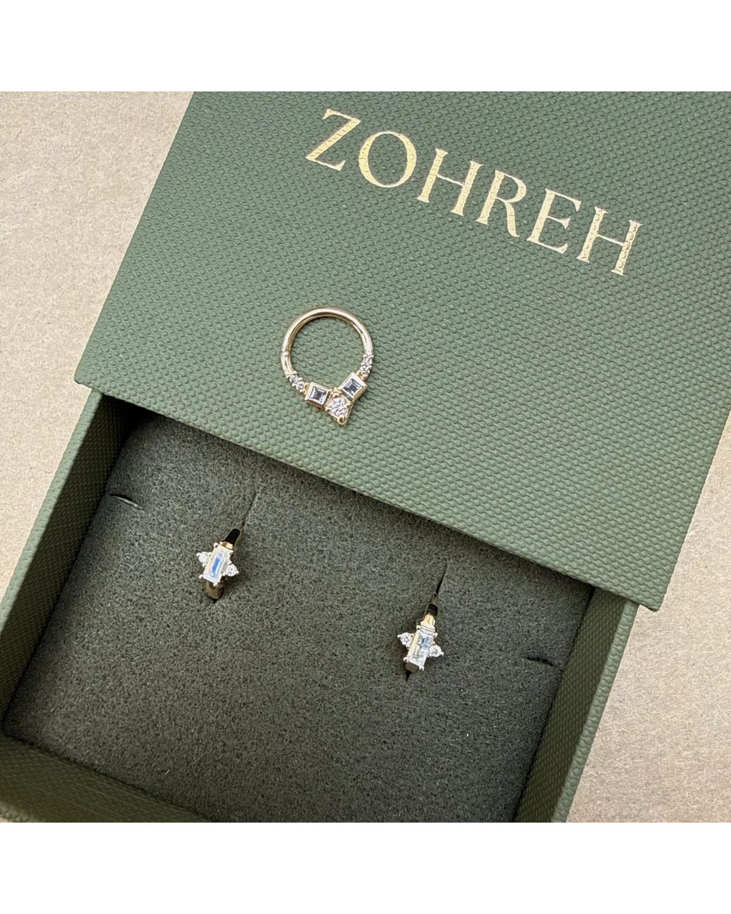 Zohreh Metallic Tanzanite & Diamond Daith Hoop Earring 9K