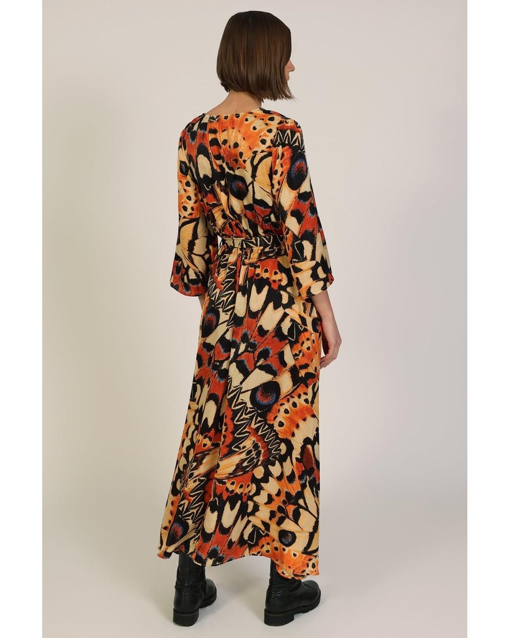 Traffic People Orange Metamorphosis Butterfly Wing Print Deme Maxi Dress