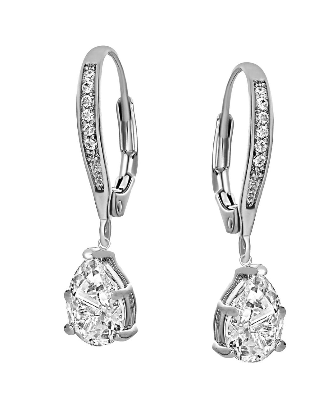 Genevive Jewelry White Dazzling Sterling Plated With Sparkling Pear-Shaped Cubic Zirconia Dangle Earrings