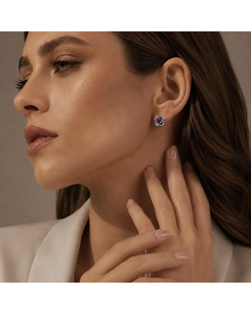 Unaloe Metallic Ruby Floral Lobe Earrings Sterling – Luxury Jewelry For
