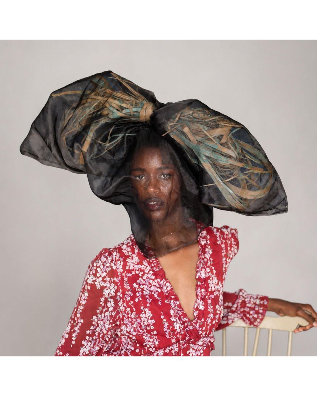 Miro Misljen Black Nocturne Sculptural Veil Headpiece