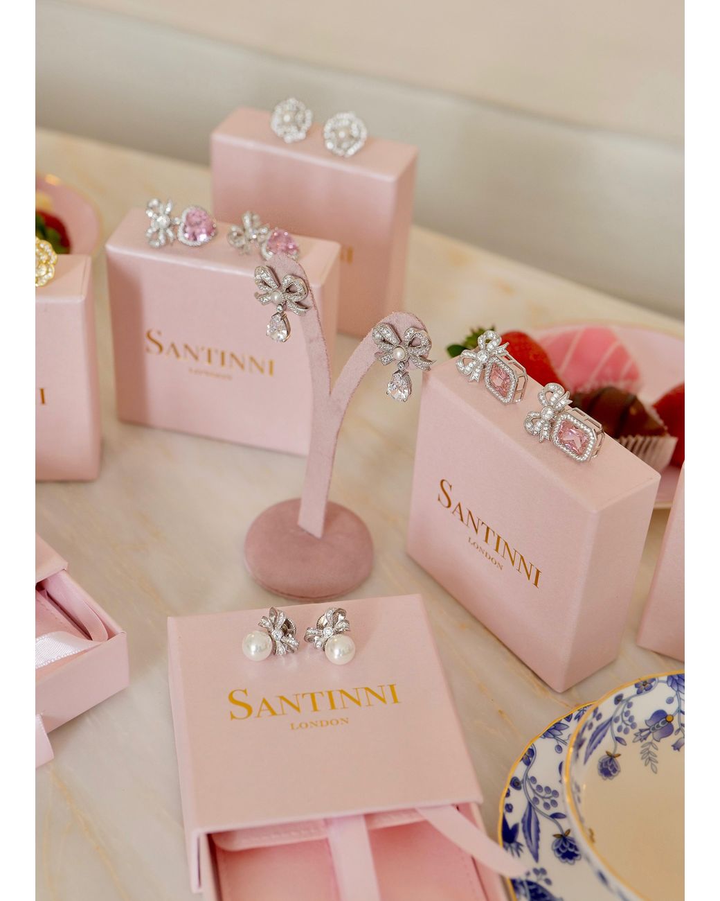 Santinni Pink Empress Bow & Radian Cut Crystal Earrings