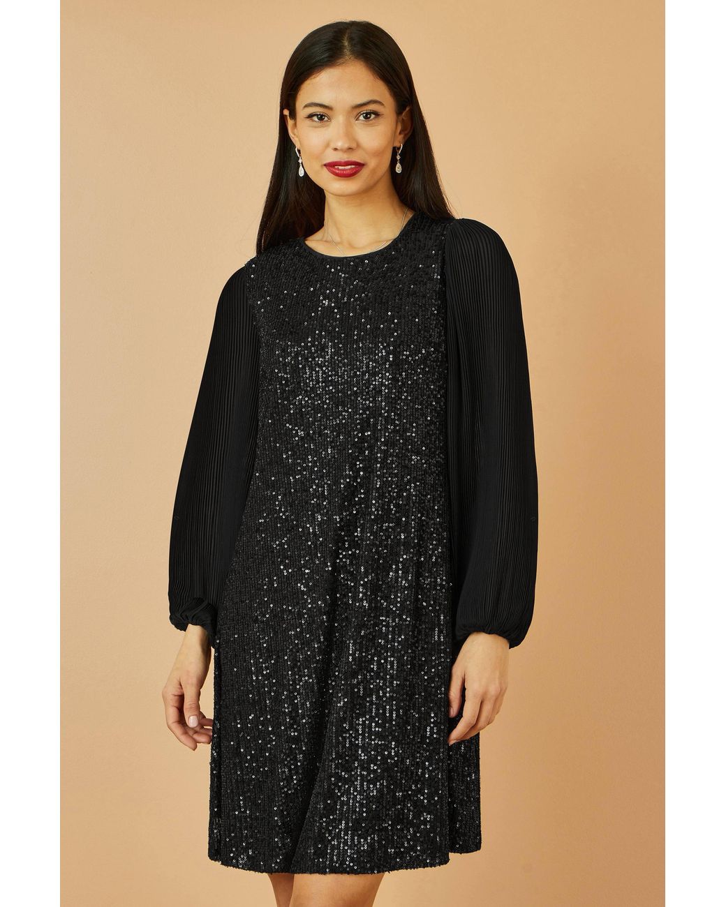 Yumi' Black Velvet Sequin Tunic With Long Pleated Sleeves