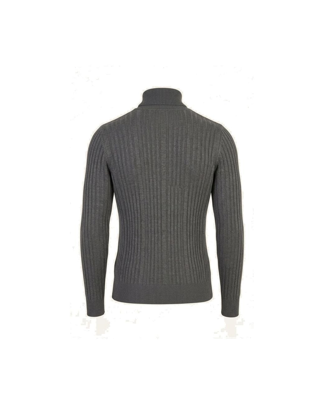 Ron Tomson Gray Roll Neck Ribbed Sweater for men