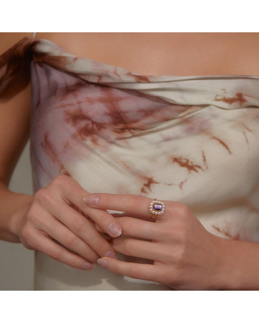 Vintouch Italy Metallic Luccichio Amethyst And Pearl Stacking Ring