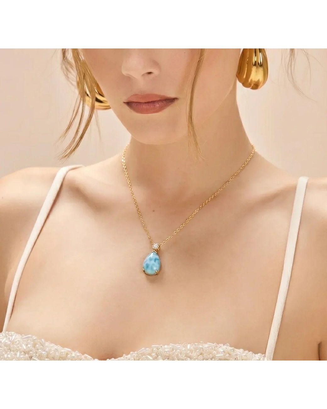 Ormiro Blue Mermaid's Tear Larimar Necklace & Bracelet Jewelry Set