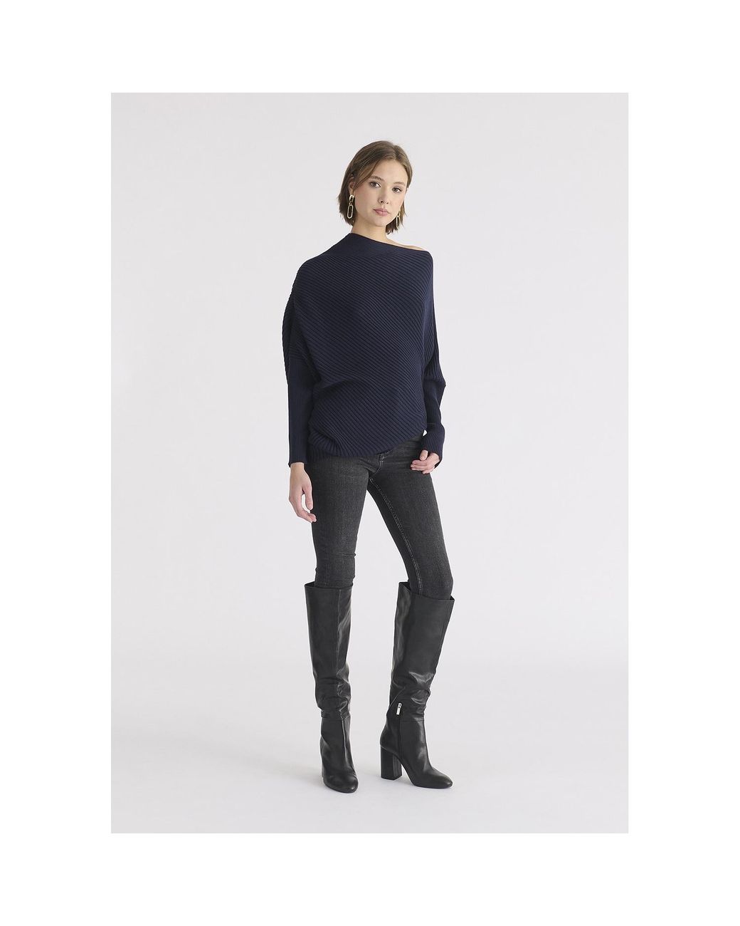 Paisie Blue Draped Knitted Wool Blend Jumper