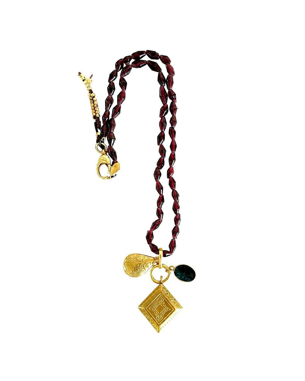 Persia Dona Jewelry Metallic Vintage Garnet X Vintage Locket Necklace