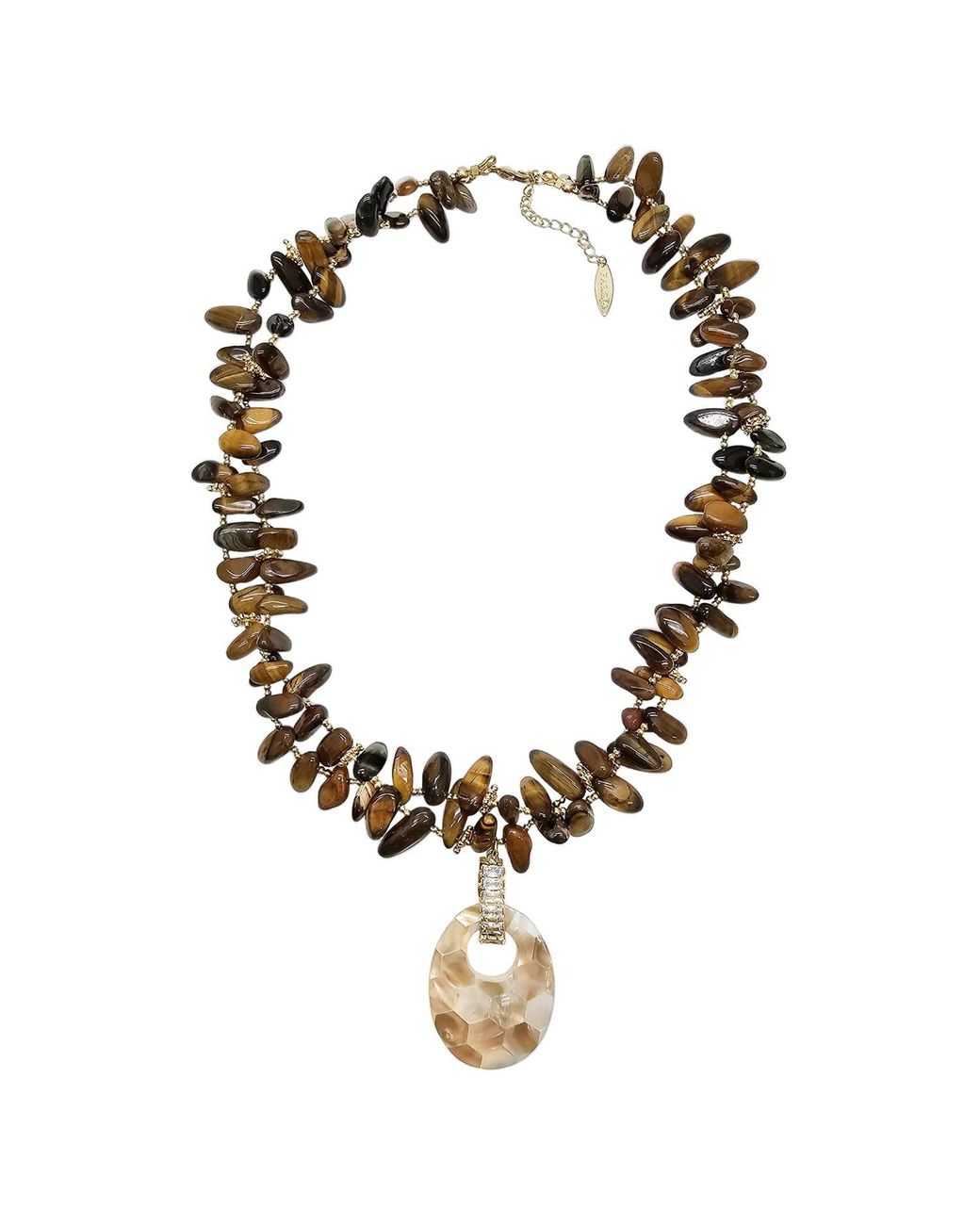 Farra Metallic Classical Tigereye With Shell Pendant Necklace