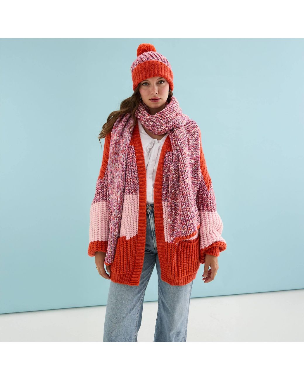 Cara & The Sky Red Florence Twist Oversized Knitted Scarf