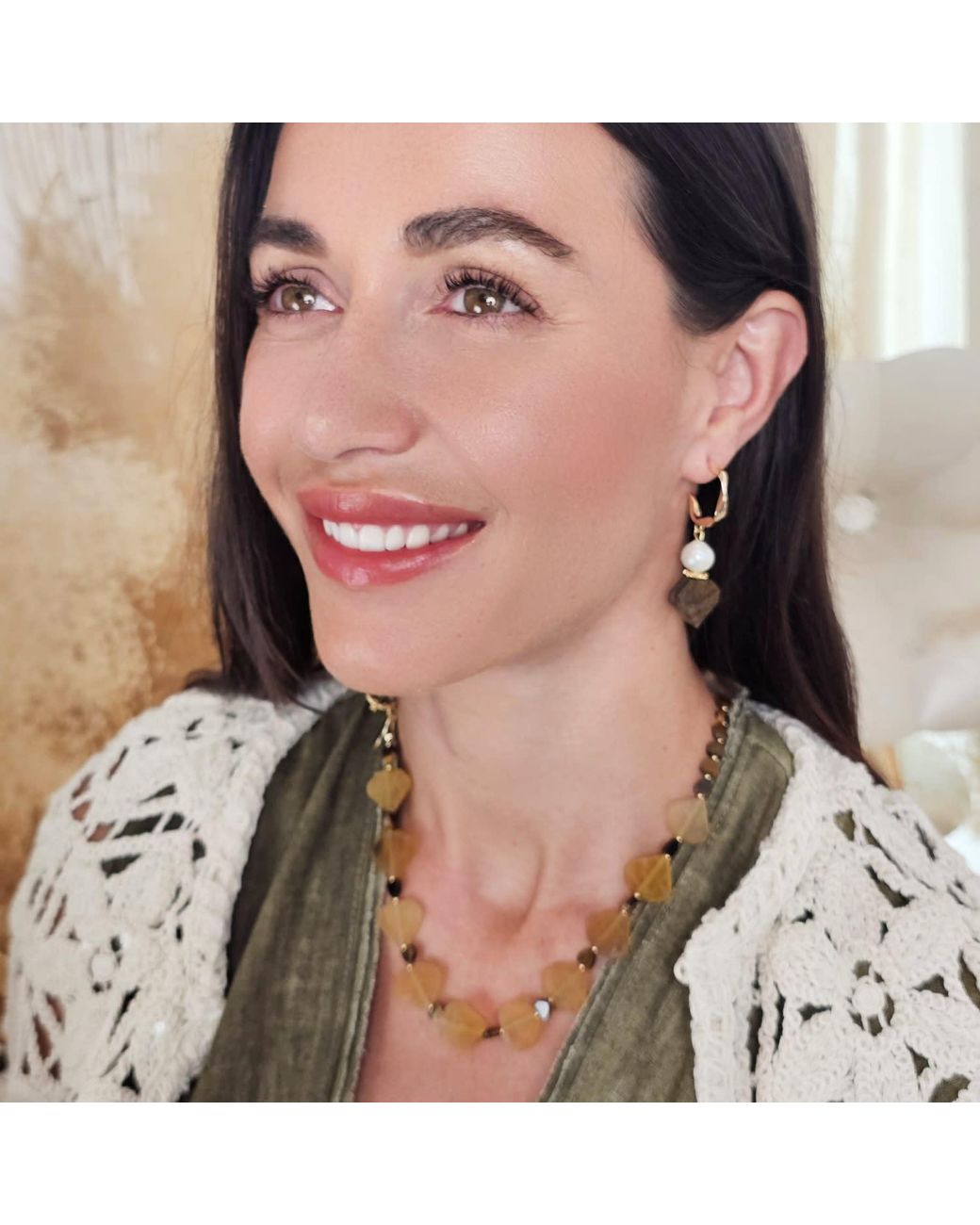 Farra Metallic Citrine And Heart-Shaped Tiger-Eye Stone Necklace