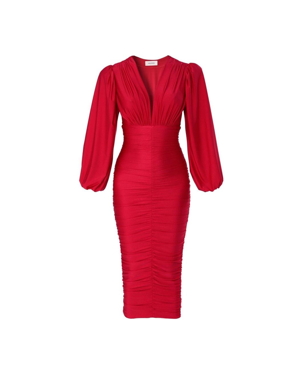 AGGI by HALEWSKI Red Gloria Long Sleeve Draped Dress
