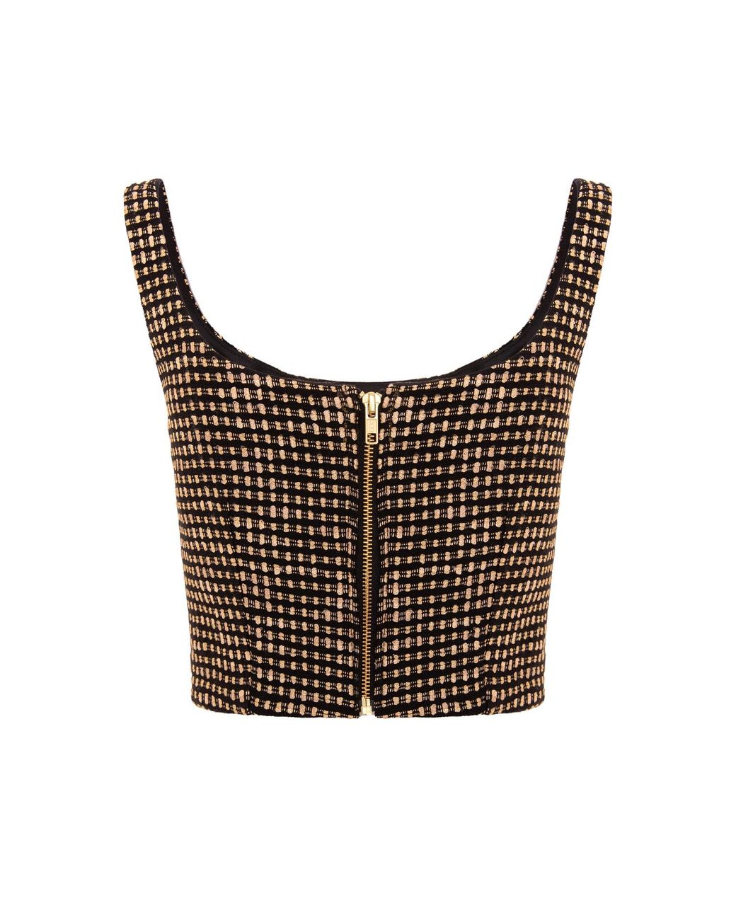 AVENUE No.29 Black Tweed Cropped Blouse With Metallic Zipper