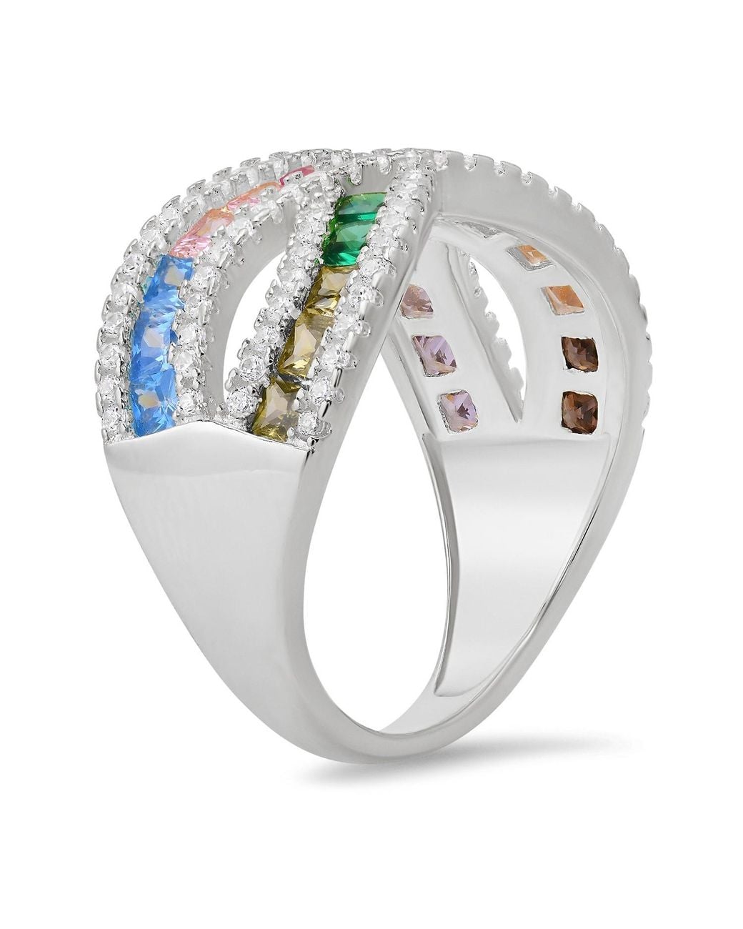 Kylie Harper Blue Sterling Multi-Color Sapphire Crossover Ring