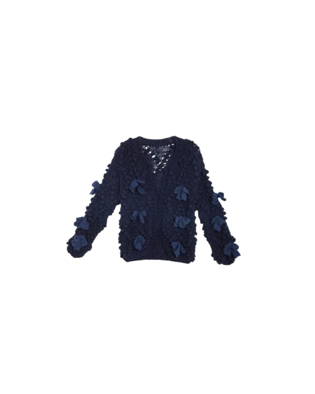 Saachi Blue Textured Bow Cardigan Sweater