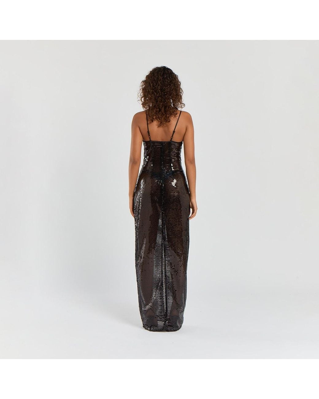 Egyptian Blue Black Spaghetti Long Sequin Dress