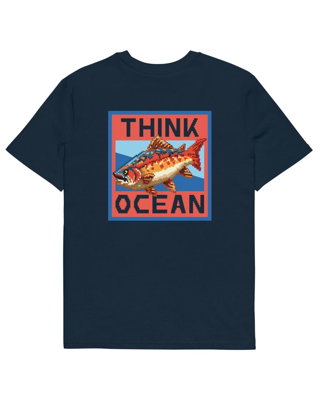 Anchor and Crew Blue Think Ocean Fish Pixel Art Organic Cotton T-Shirt