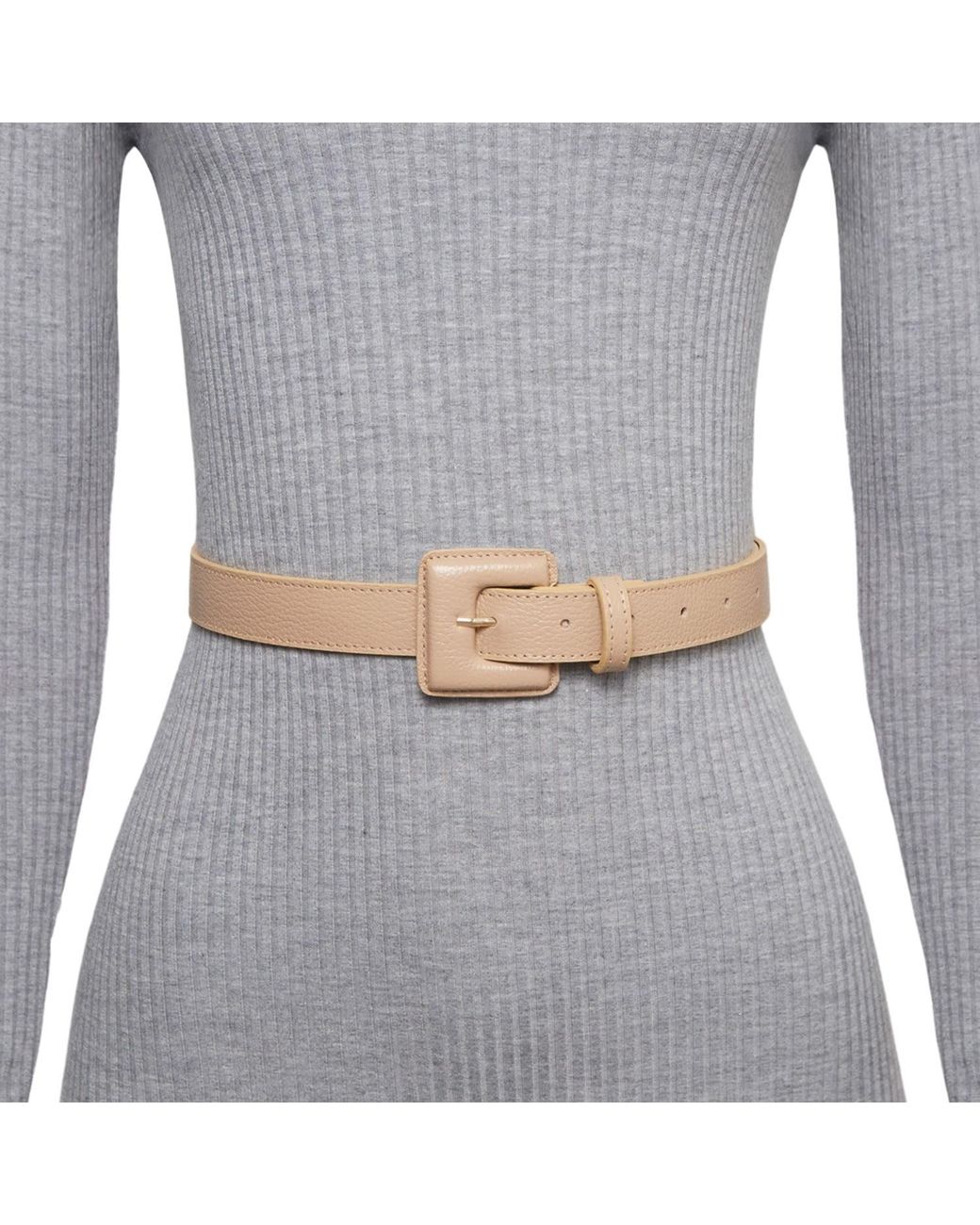 BeltBe Brown Neutrals Mini Square Narrow Leather Belt
