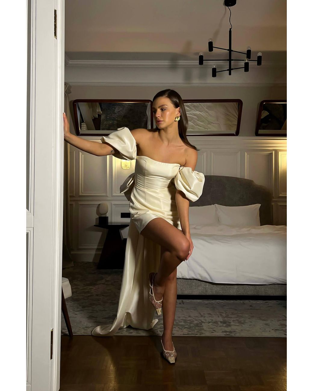 POST MERIDIEM Natural Milk Bow Back Jumpsuit Dress