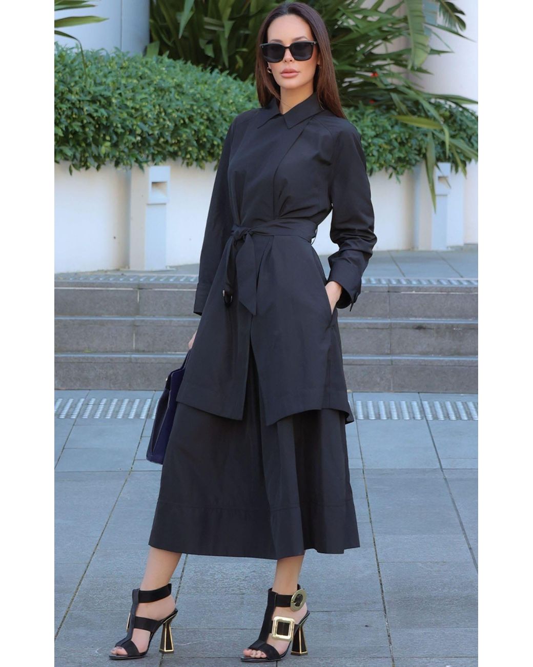 SACHA DRAKE Black Noir Water-Resistant Trench Coat