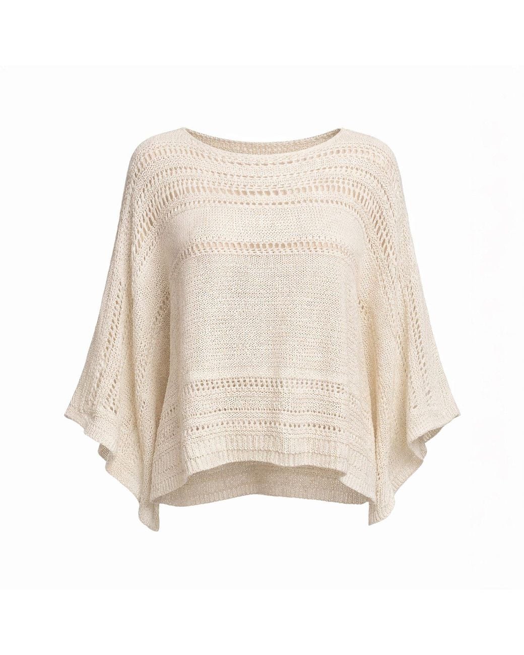 Haris Cotton Natural Neutrals Knitted Cropped Poncho Ecru
