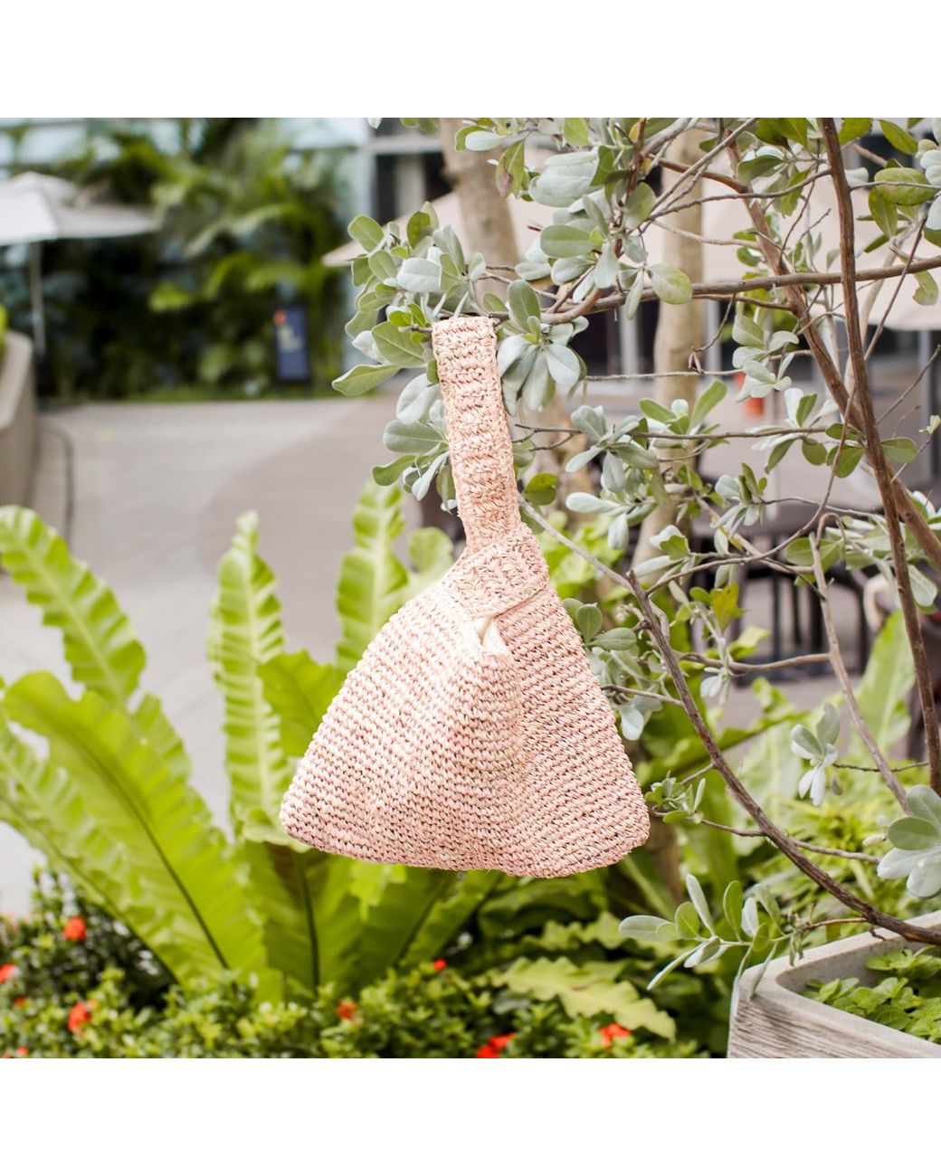 LIKHÂ Pink Neutrals Dusty Rose Crochet Knot Bag