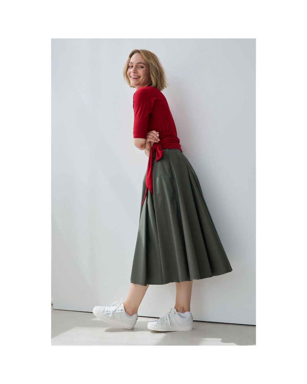 Marianna Déri Green Pleated Cotton Sateen Skirt