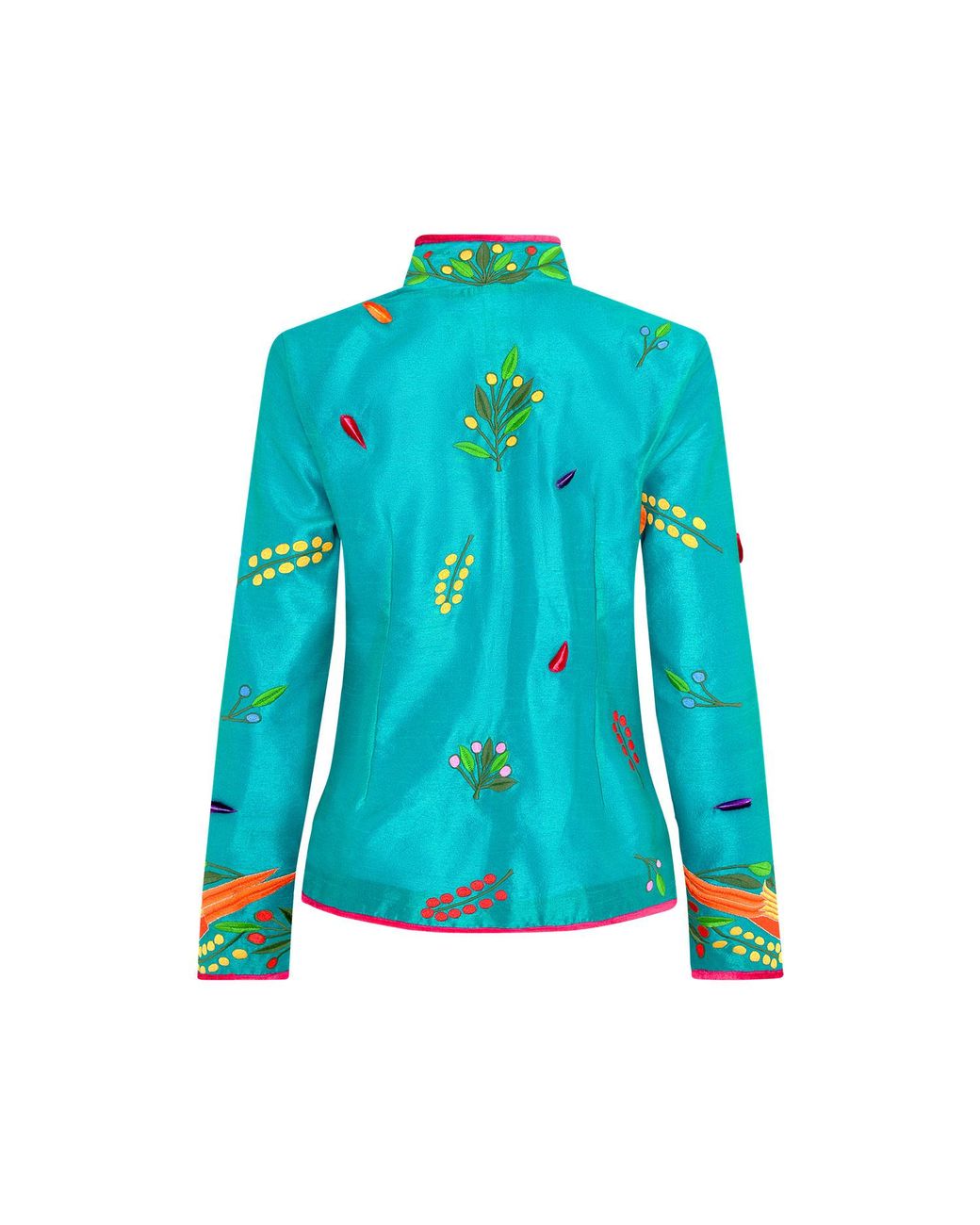 Beatrice von Tresckow Blue Jade Moroccan Birds Short Nehru Jacket