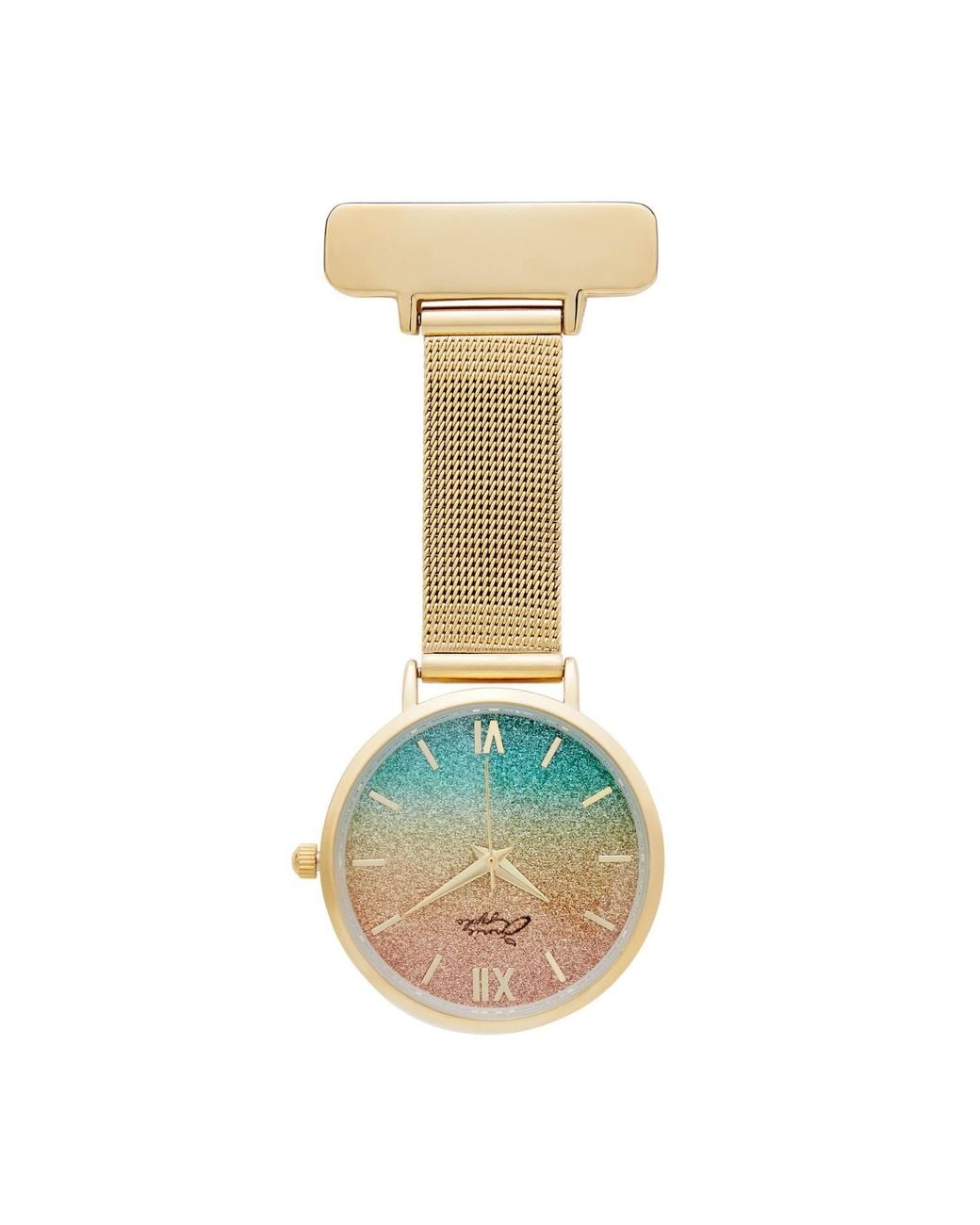 Bermuda Watch Company Green Annie Apple Aurora Glitter Mesh Nurse Fob Watch