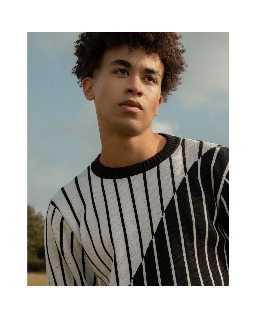 INGMARSON Black Thin Striped Diagonal Wool & Cashmere Jumper for men