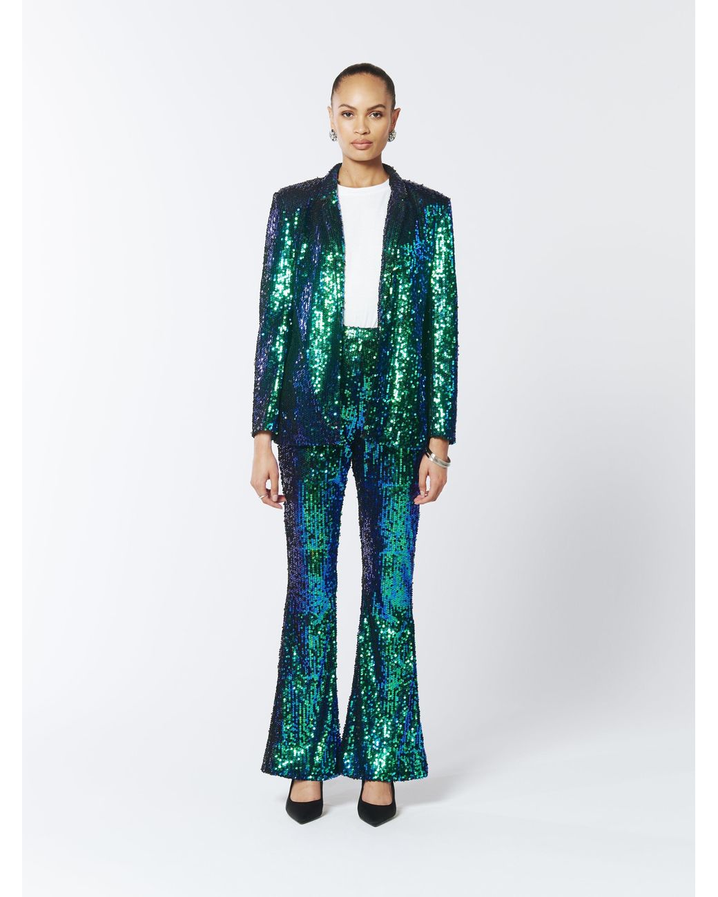 Sour Figs Green Iridescent Sequin Flared Trousers