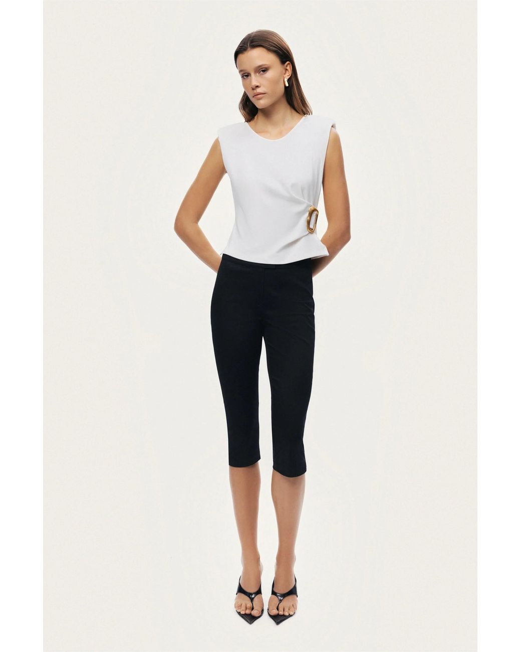 Nocturne White Sleeveless Buckle-Detail Blouse