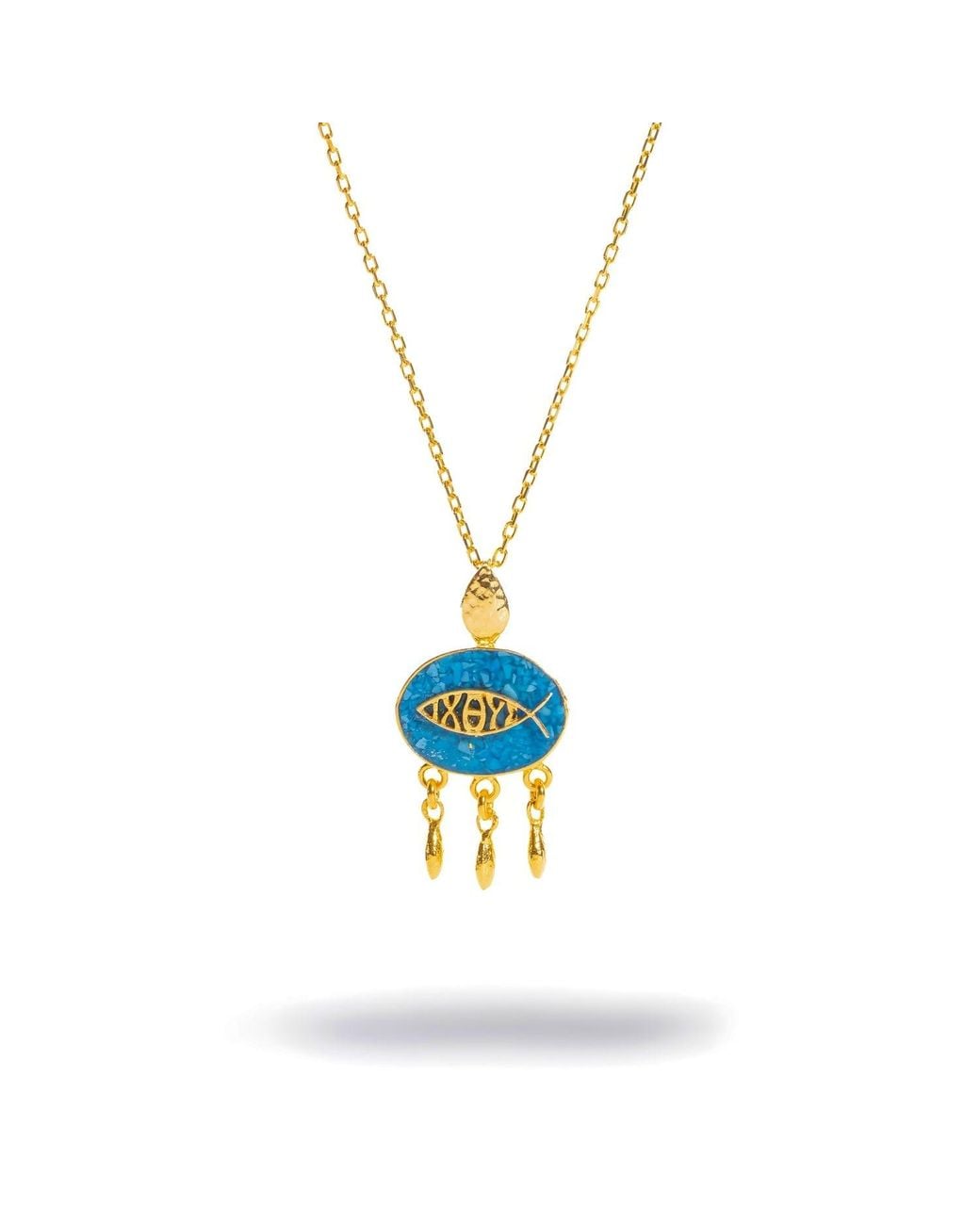 Ebru Jewelry Metallic Lucky Fish Mosaic Pendant Necklace