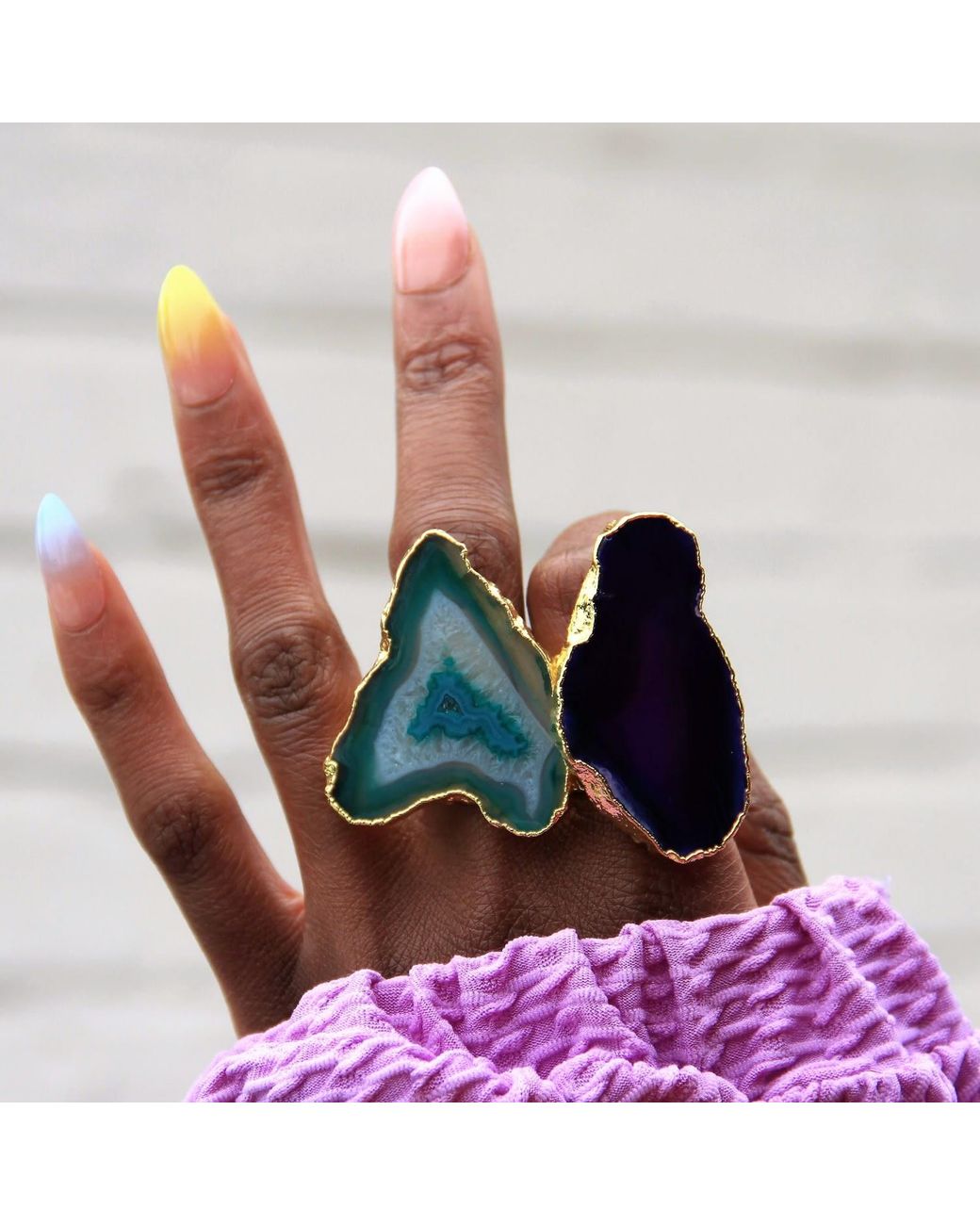 YAA YAA LONDON Green Ultra Mega Gemstone Statement Ring