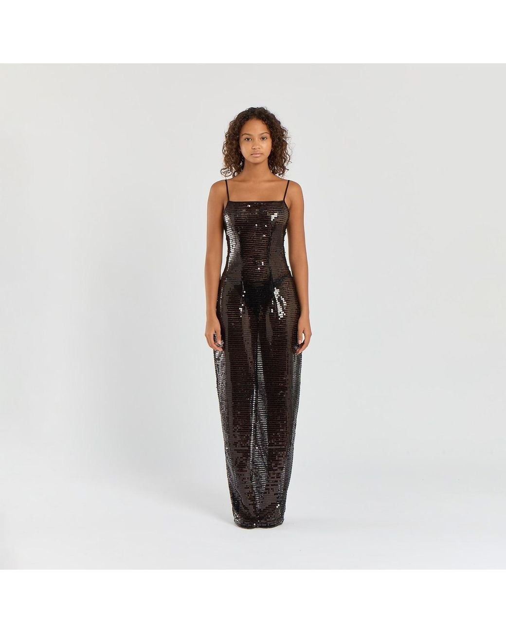 Egyptian Blue Black Spaghetti Long Sequin Dress