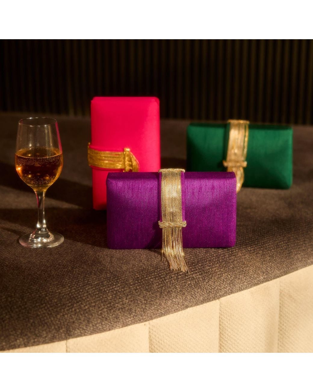 Simitri Pink Cranberry Sauce Fringe Clutch