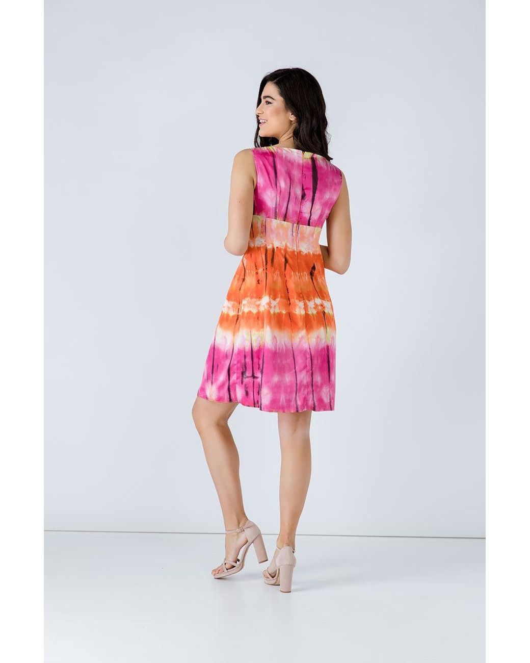 Conquista Pink Multicoloured Empire Line Dress