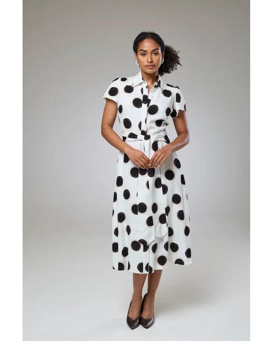 Lioness by Tf Black Absolute Polka Dot Linen Short Sleeve Shirt Dress