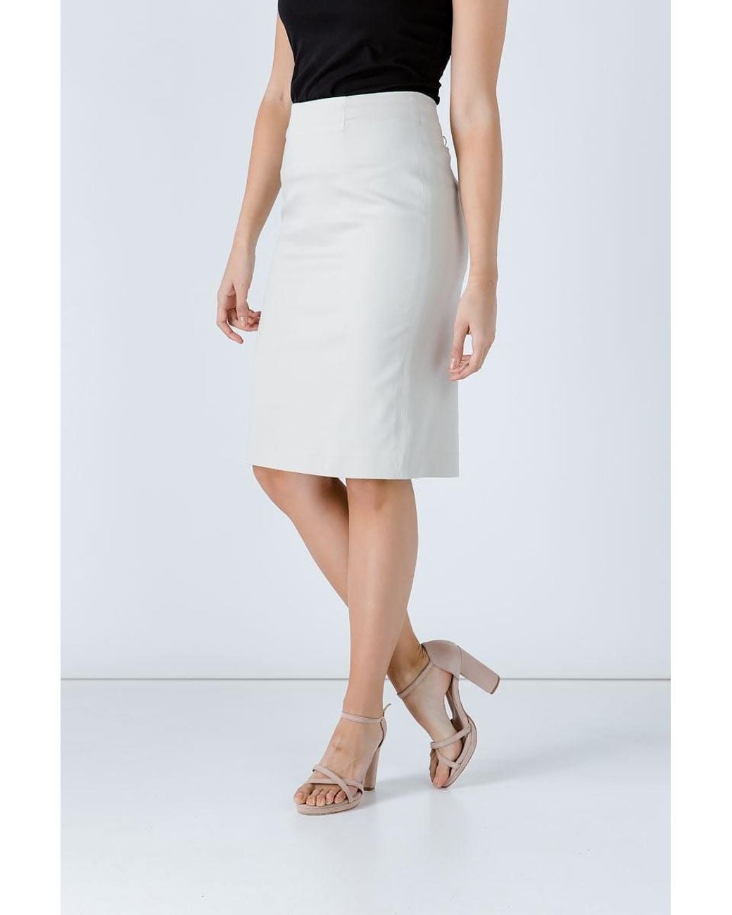 Conquista White Neutrals Cream Pencil Skirt By Fashion