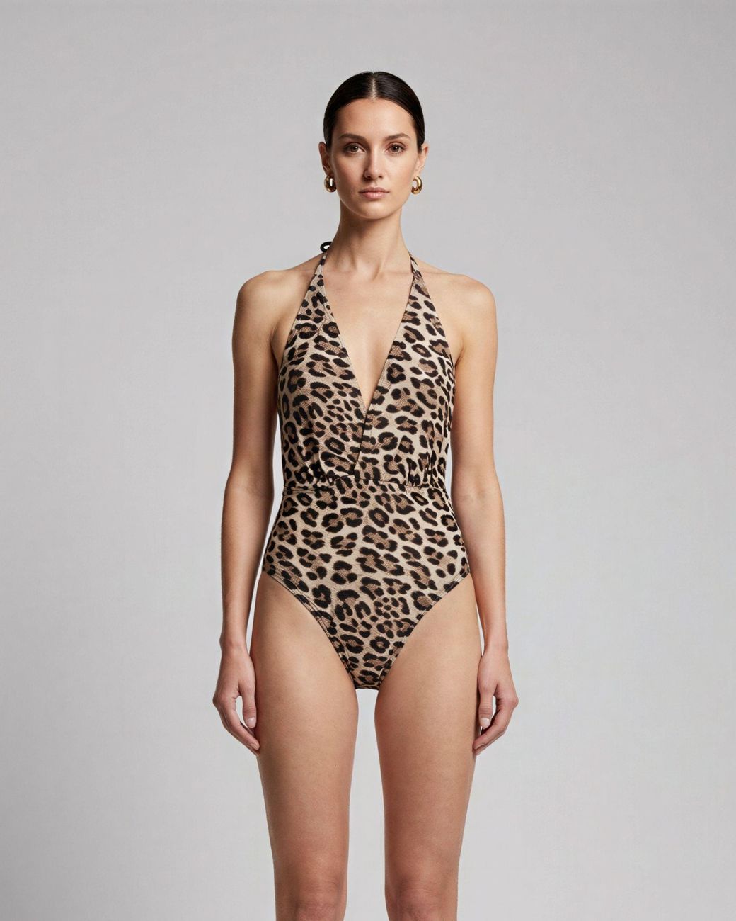 Lords of Harlech White Xena Leopard Halter One-Piece Swimsuit