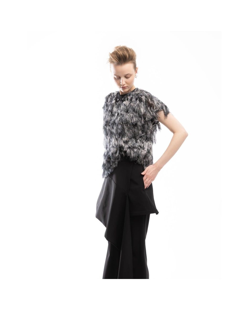 Julia Allert Black Asymmetric Overlay Flared Trousers