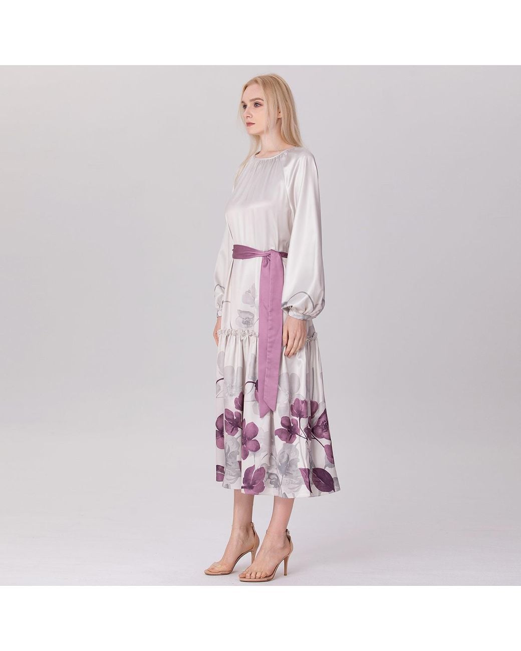 Smart and Joy White Placement Floral Print Blouse-Dress