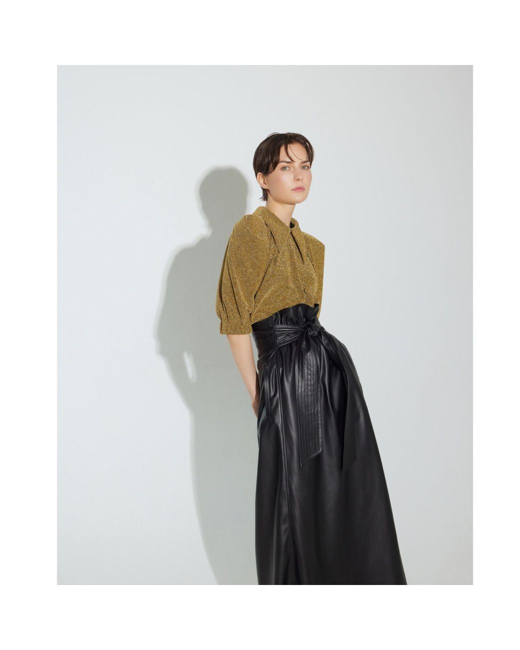 Julia Allert Green Evening Metallic Knit Puff Sleeve Blouse