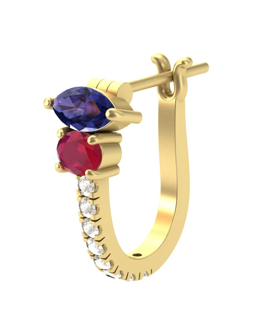 Artisan Blue Ruby, Sapphire & Diamond Bar Drop Earrings
