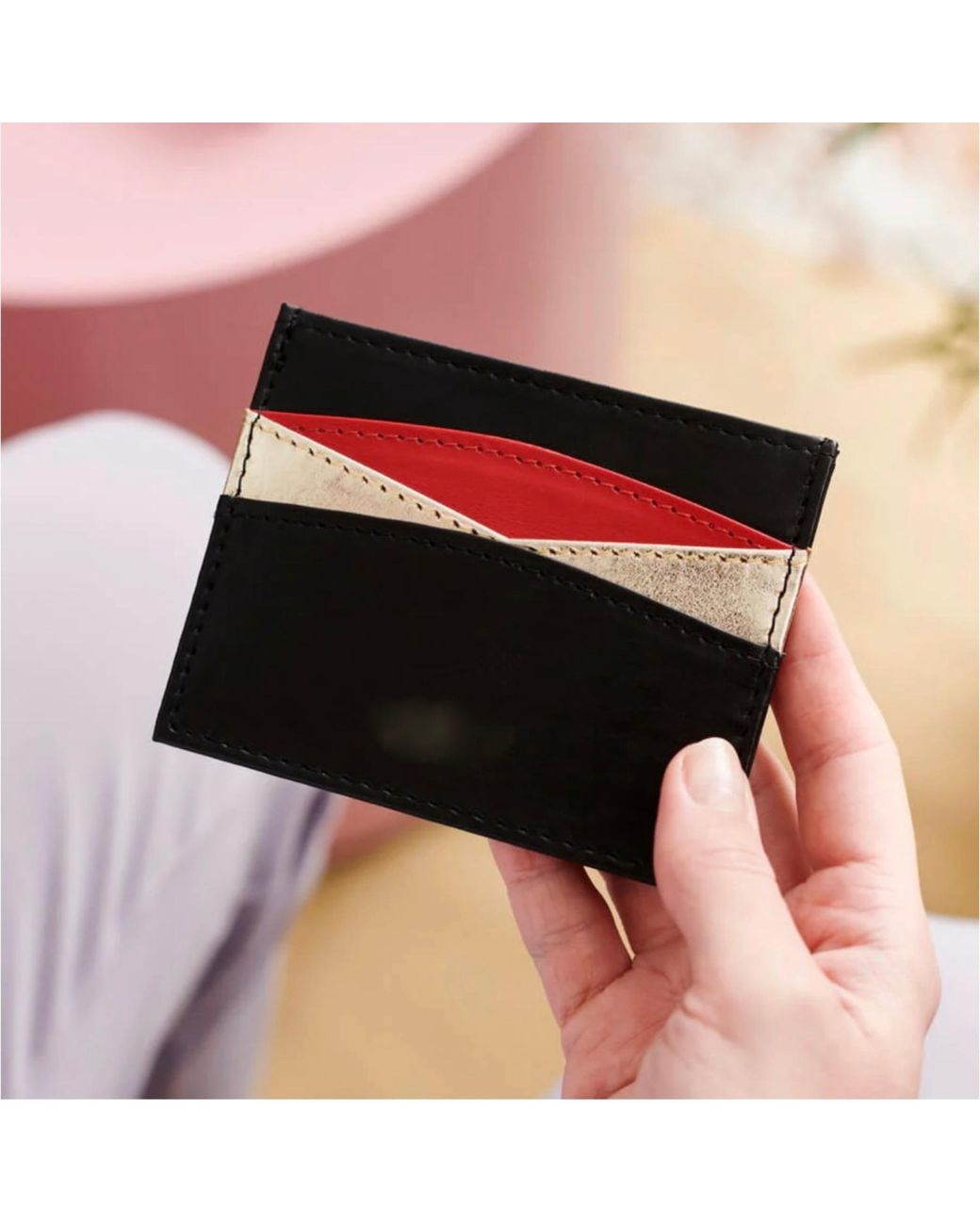 VIDA VIDA Black Leather Card Holder With Colour Pop