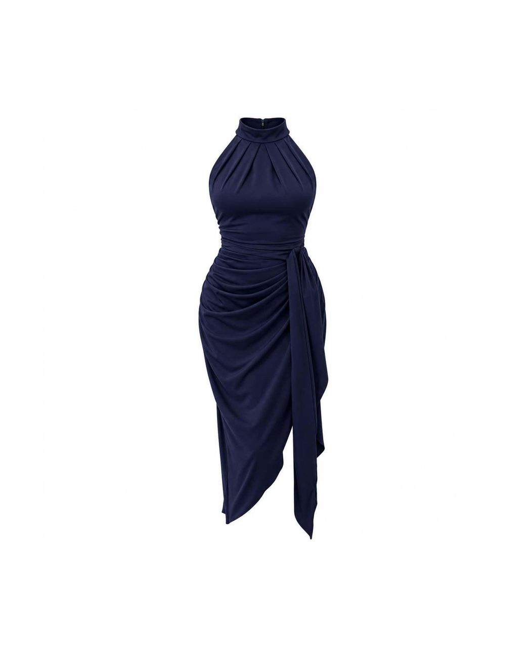 Girl In Mind Blue Priya Tie Waist Halter Neck Midi Dress