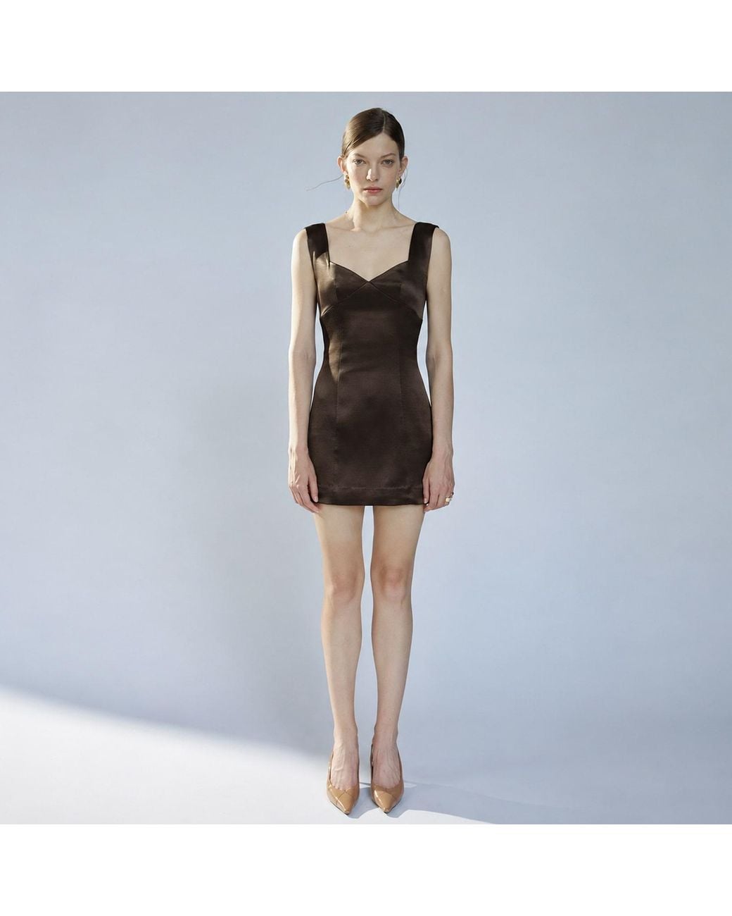Belsize25 Brown Golden Time Dress – Heavyweight Satin Sweetheart Mini Dress