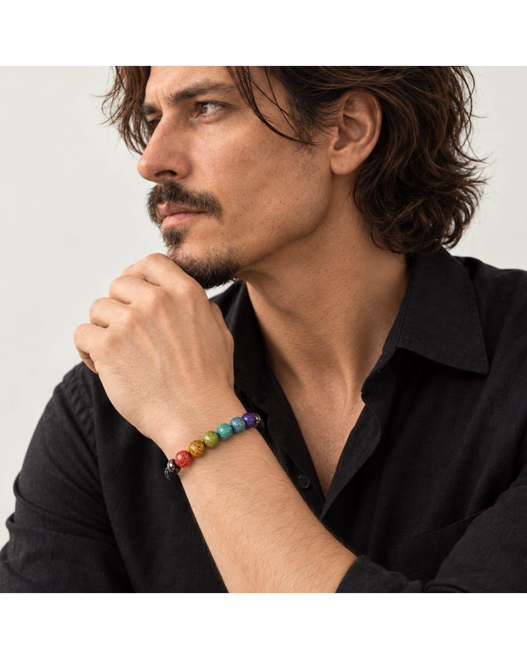 Yieon Black Lacquered Sandalwood Bead & Leather Bracelet