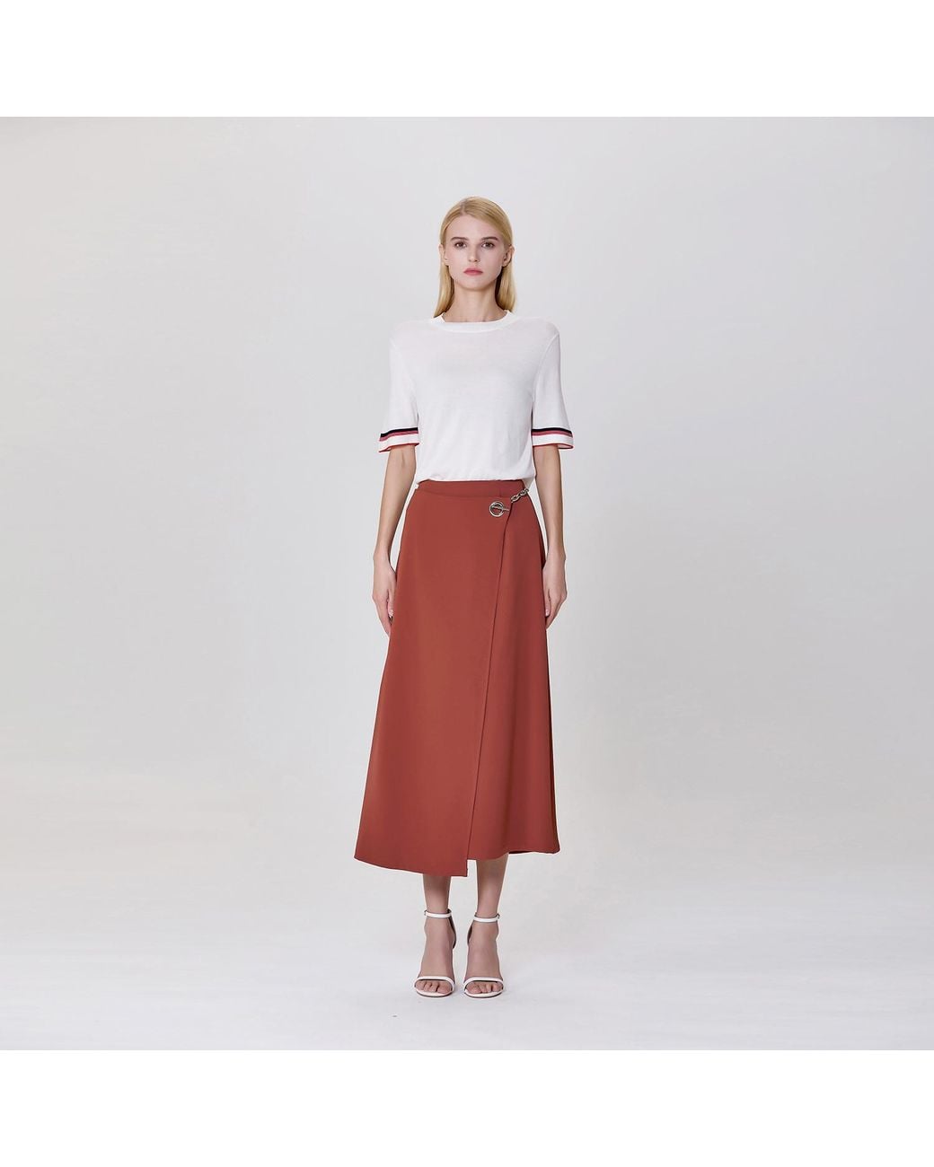 Smart and Joy Brown Buckle On Side Wrap Effect Skirt