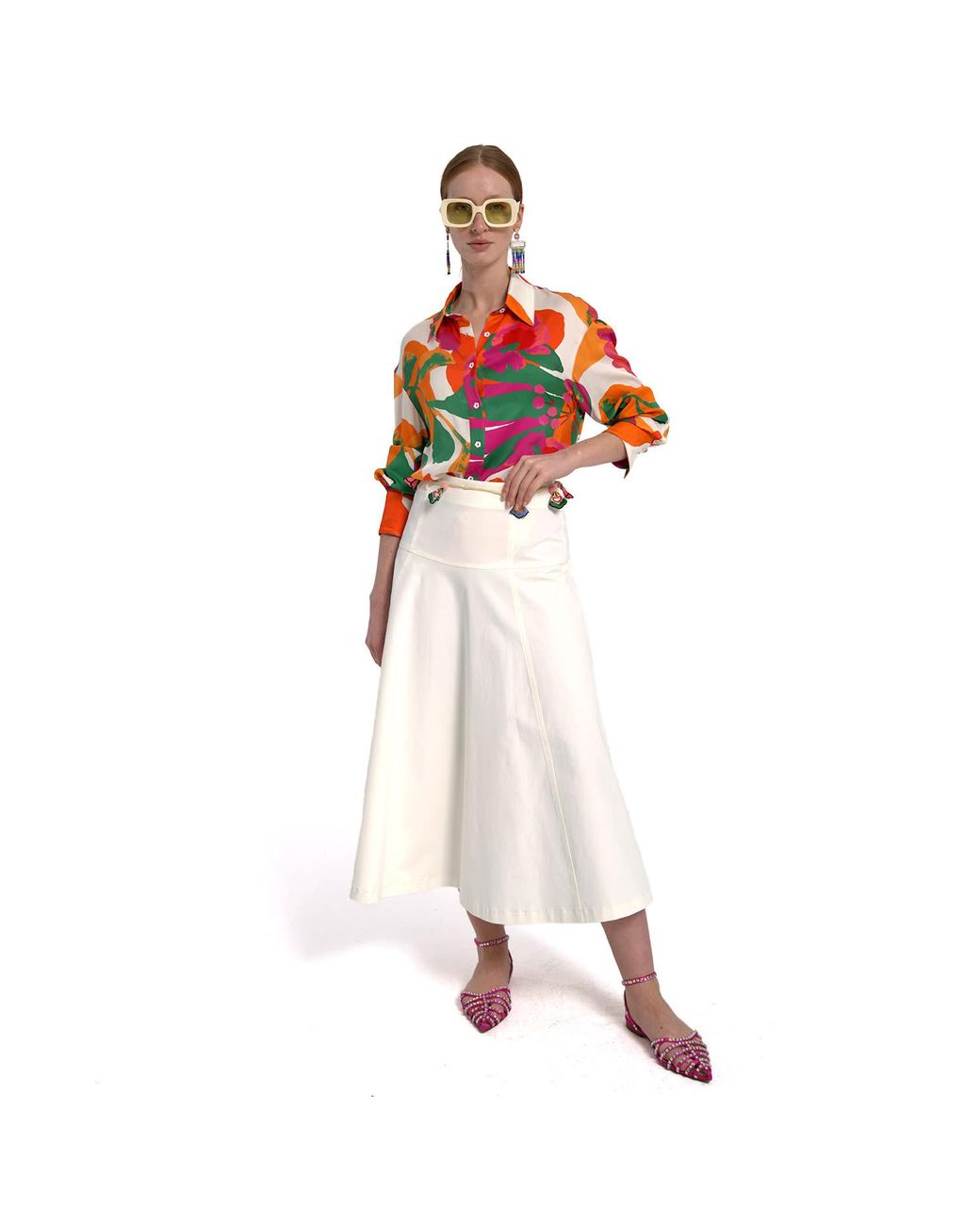 Lalipop Design Green Viscose Satin Button-Down Blouse